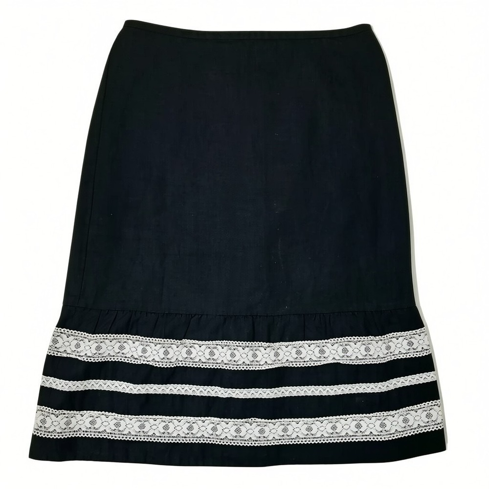 Ann Taylor Loft Skirt Womens Size 4 Black White Lace Detail Linen Blend